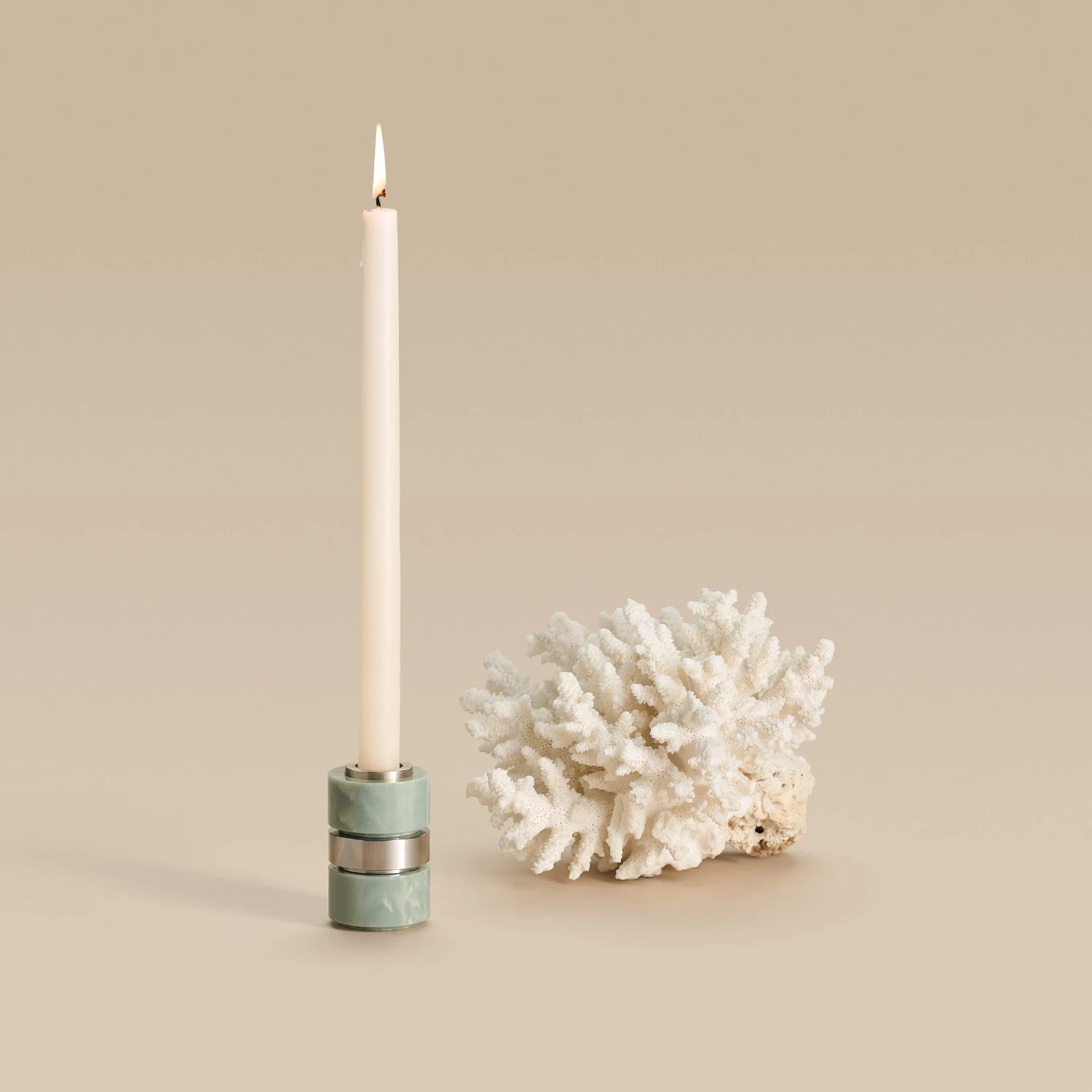 Two celadon DANDY and one stainless steel 1950 candle holder